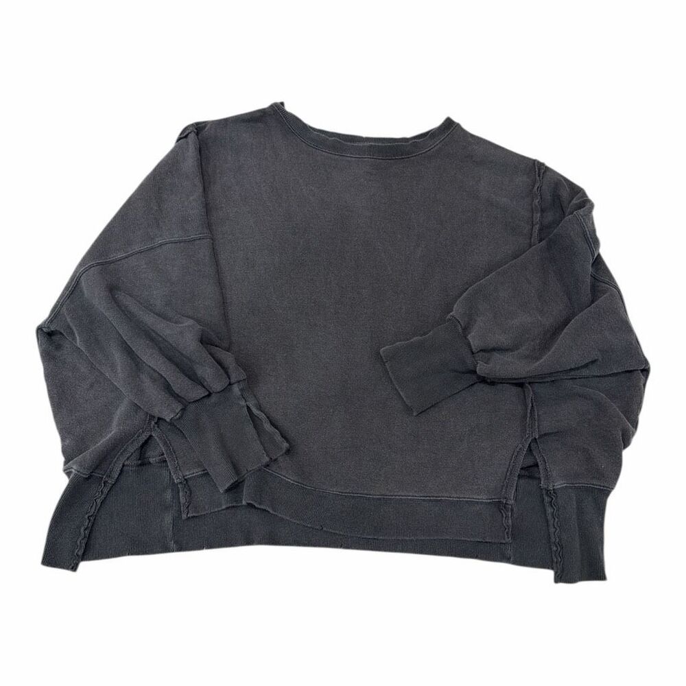We The Free Camden Sweatshirt Womens M Grey Oversized Raw Hem Wide Scoop Neck